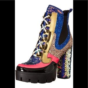 👢Gold Glitter Platform Chelsea Ankle Boots with Chunky Block Heels👢